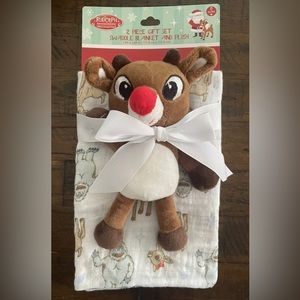 Rudolph the Red-Nosed Reindeer Gift Set Baby Swaddle Blanket Plush Toy Holiday